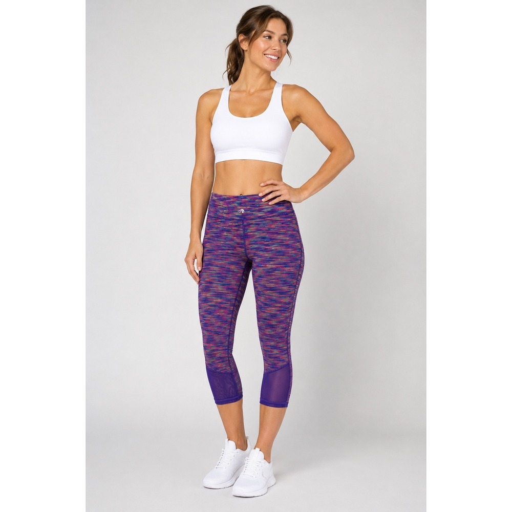 Ideology Capri Leggings Womens Medium Purple Space Dye Mesh Trim Activewear